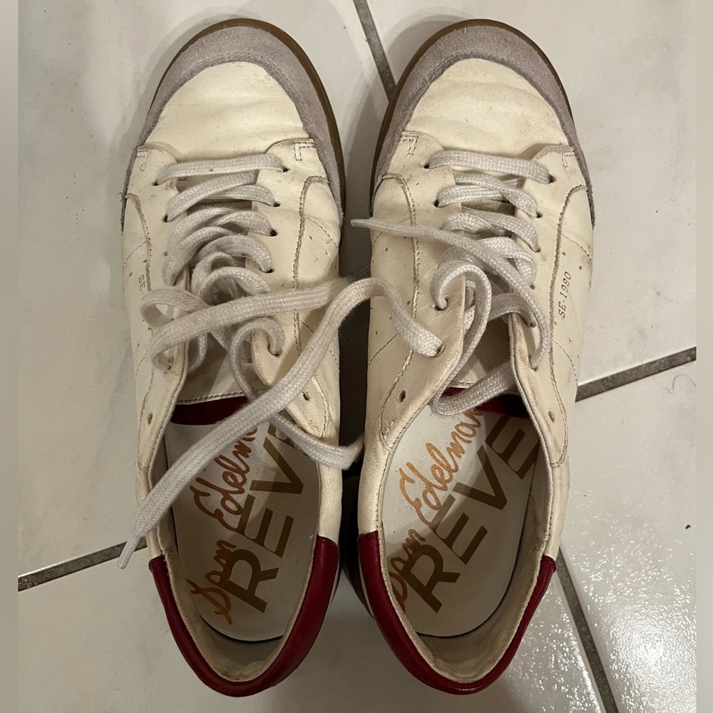 *DONATED 3/8* Sam Edelman White and Red Leather Sneakers Size 6